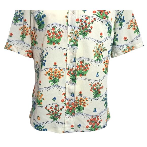 Vintage Floral Top Short Sleeve Button-Up Dagger Collar Shirt by NFE Fashions - Picture 4 of 10